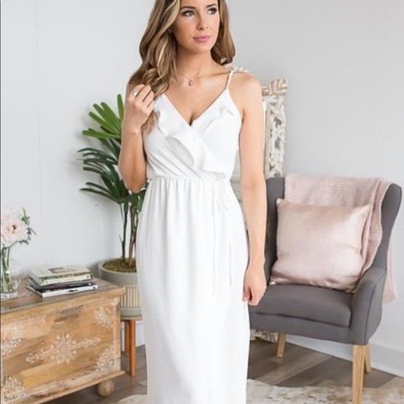 Everly Everly Ruffle Wrap Maxi Dress In Off-White Size S - Picture 4 of 10